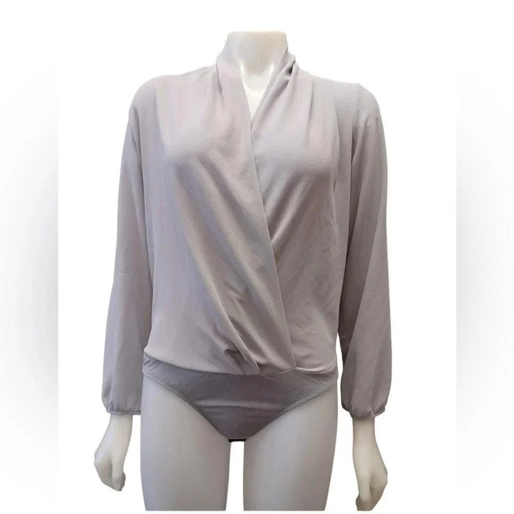 Boohoo Grey Long Sleeve Bodysuit Size 14